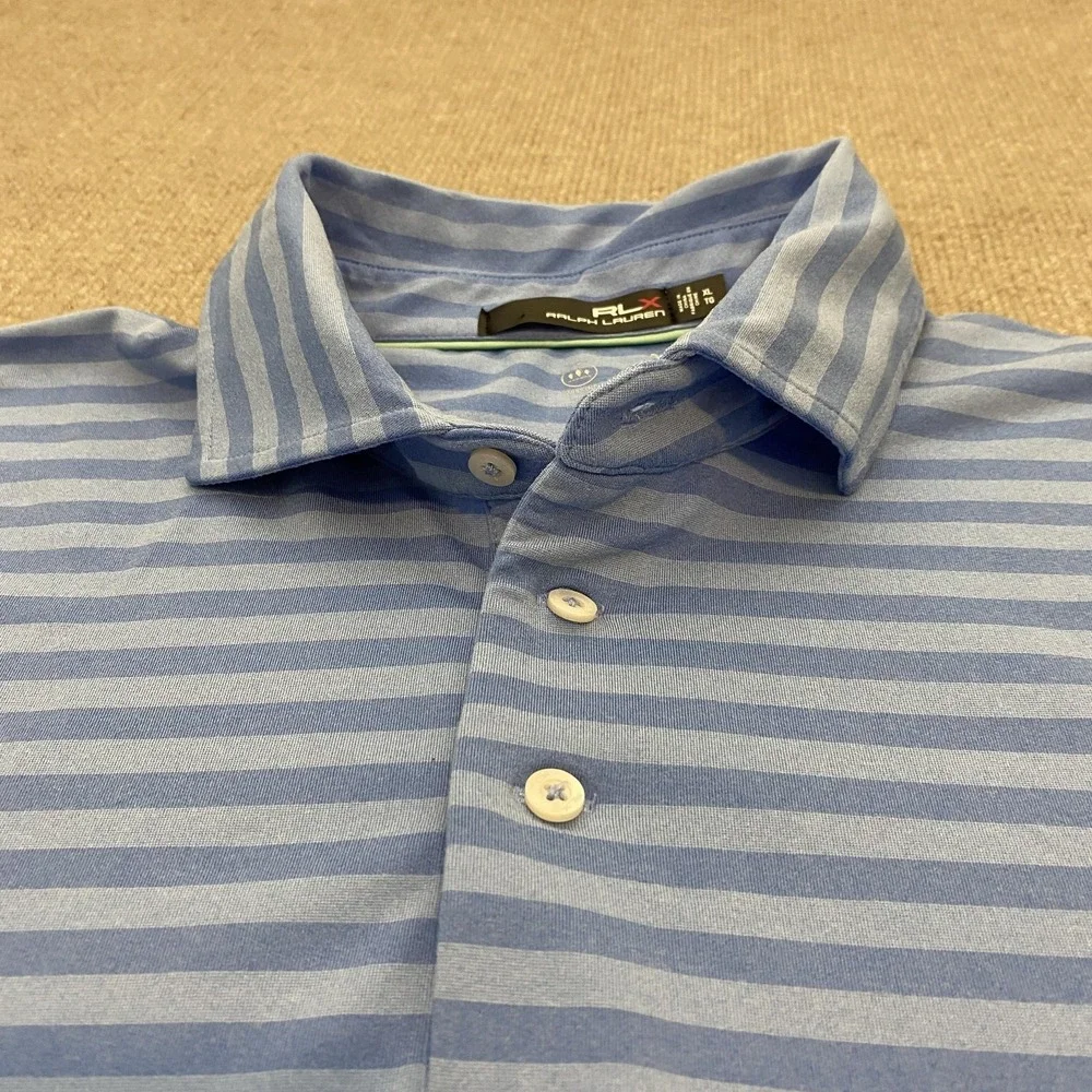 RLX Ralph Lauren Polo‎ Shirt Mens XL Blue Stripe Golf Performance Stretch
